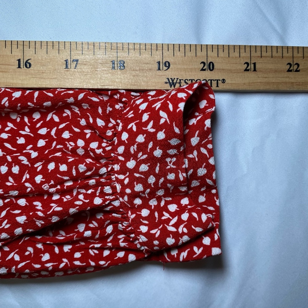 Madewell Red Floral Patterned Women's Long Sleeve Top Blouse, Oversized - Picture 11 of 11